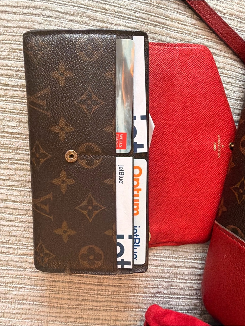 Louis Vuitton Brown Monogram Canvas Card & Key Holder with Red Interior